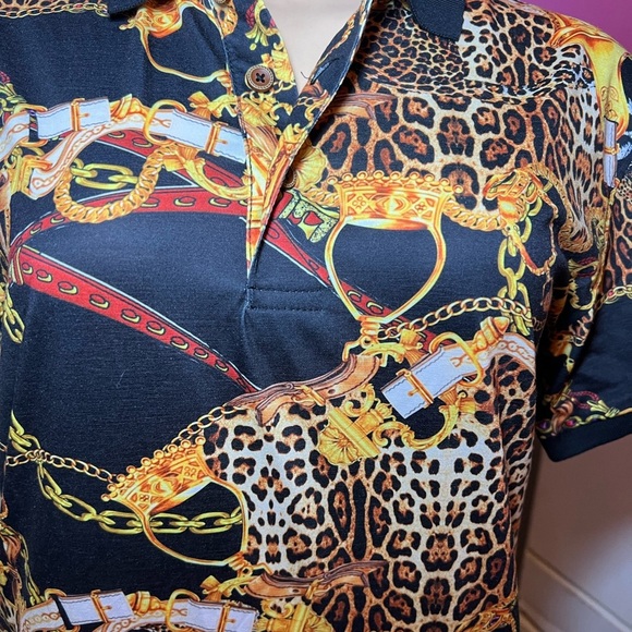 Men's Black and Gold Leopard Print Shirt - Picture 3 of 3